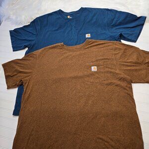 (2) Carhartt Tee T-Shirt Men's Burnt Orange & Blue 2XL Crew Pocket Original Fit